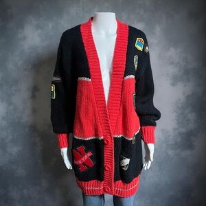 Vintage Black & Red Patchwork Cardigan (Estimated Late 80s–Early 90s)